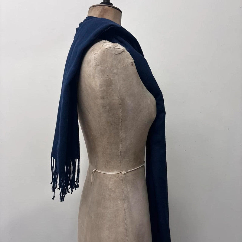 navy knitted wool tassel scarf