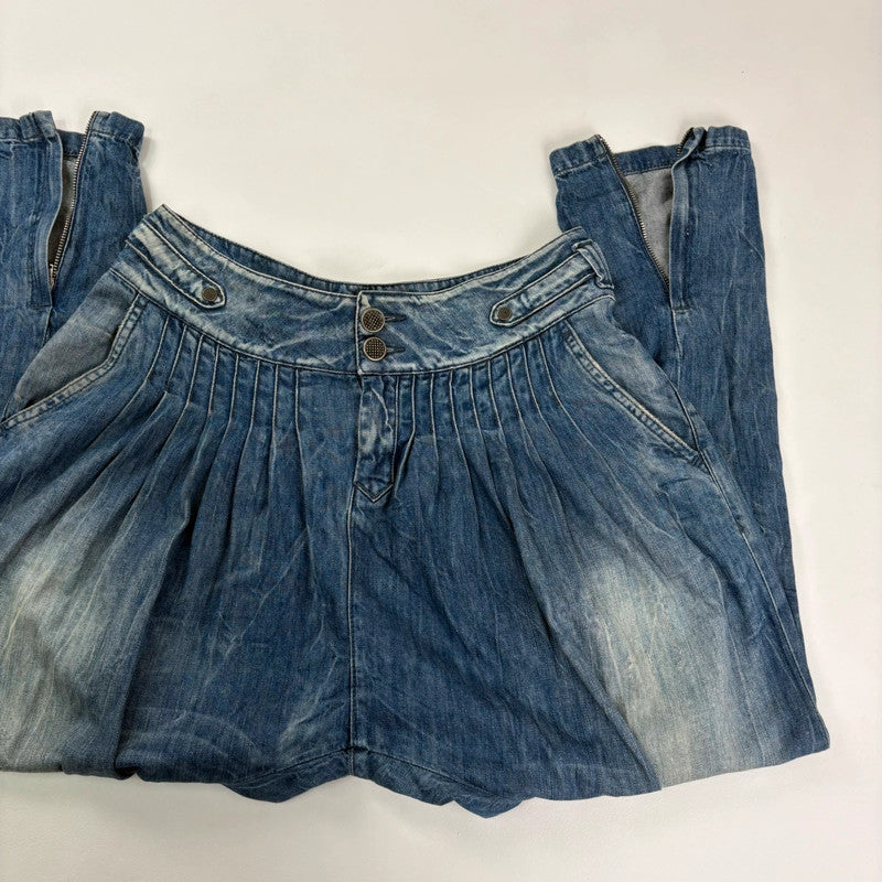 pleated low rise barrel archival puff jeans
