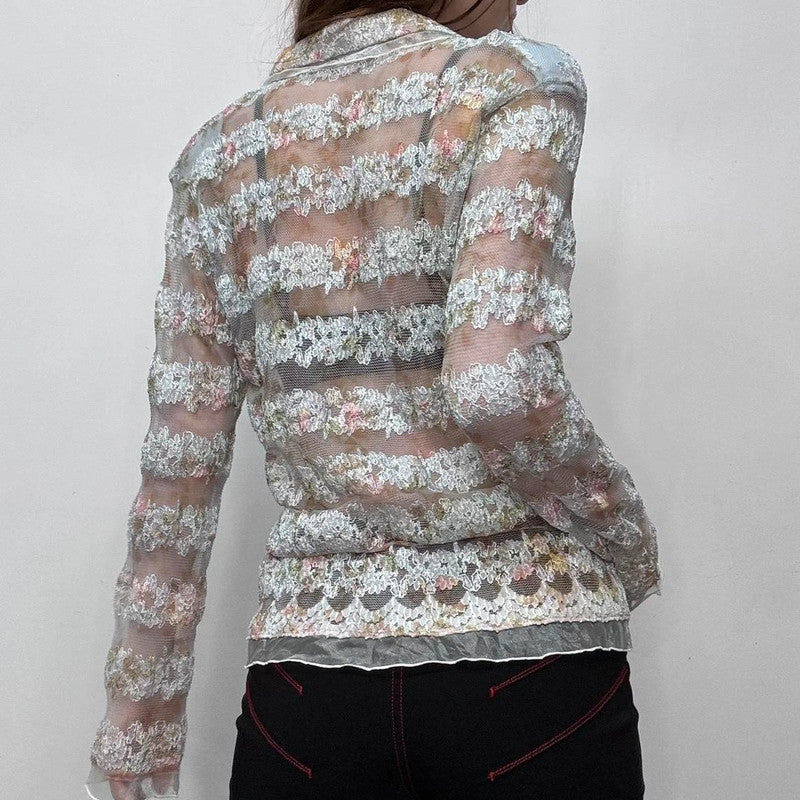 sheer lace embroidered shirt
