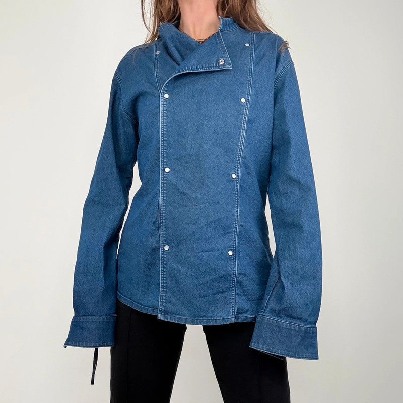 asymmetric denim chef shirt