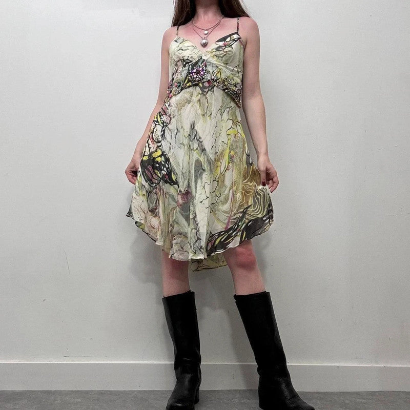 abstract floral bias midi dress