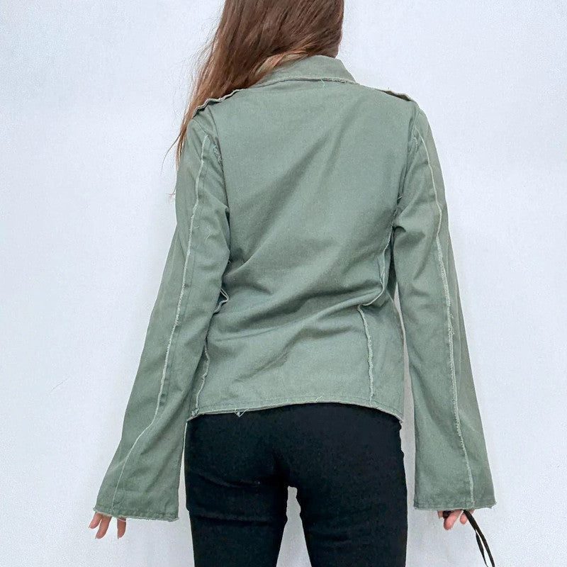 green high flared military jacket