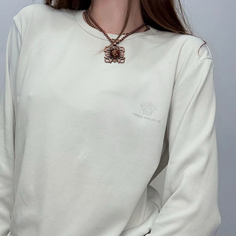 white ribbed versace long sleeve t-shirt
