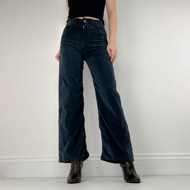 navy blue velvet flared trousers