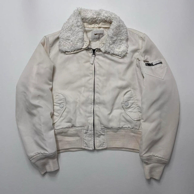 cream slouchy fur bomber jacket