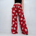 red cotton wide leg printed trousers