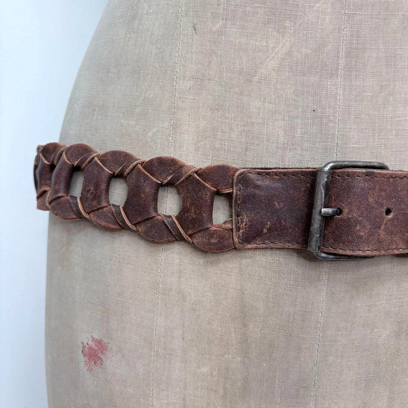 brown leather chain link belt