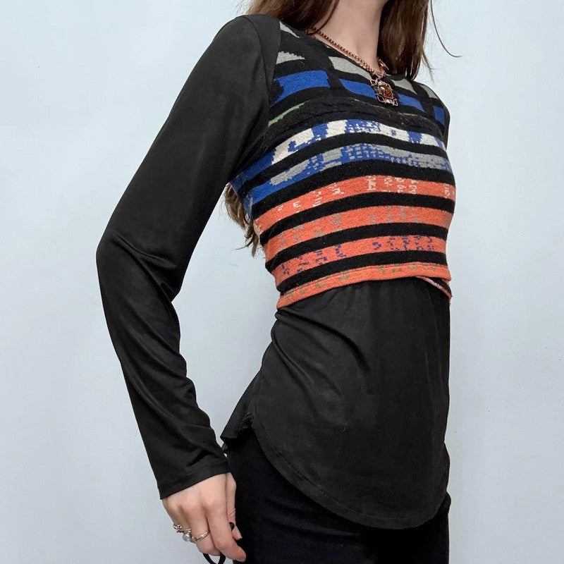Printed black striped knit jumper top