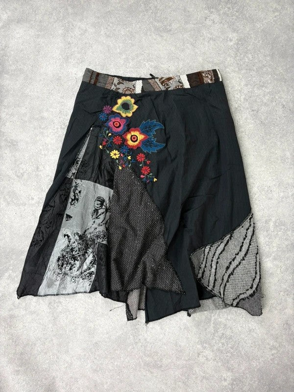 Patchwork embroidered asymmetric skirt