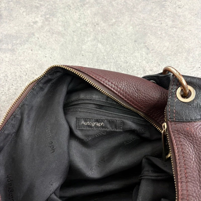 Leather slouchy zipper hobo shoulder bag