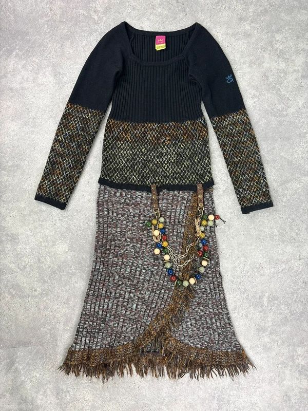 Save the Queen drop waist knitted tassel beaded dress