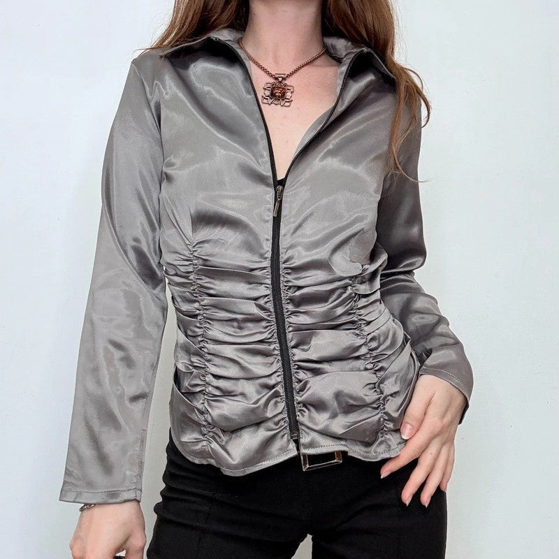 grey chrome gathered fitted shirt