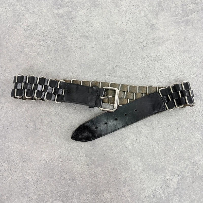 Black leather chunky metal belt