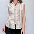 pinstriped sleeveless ruffle shirt blouse