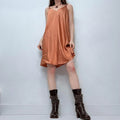 tan flared silk mini cami slip dress