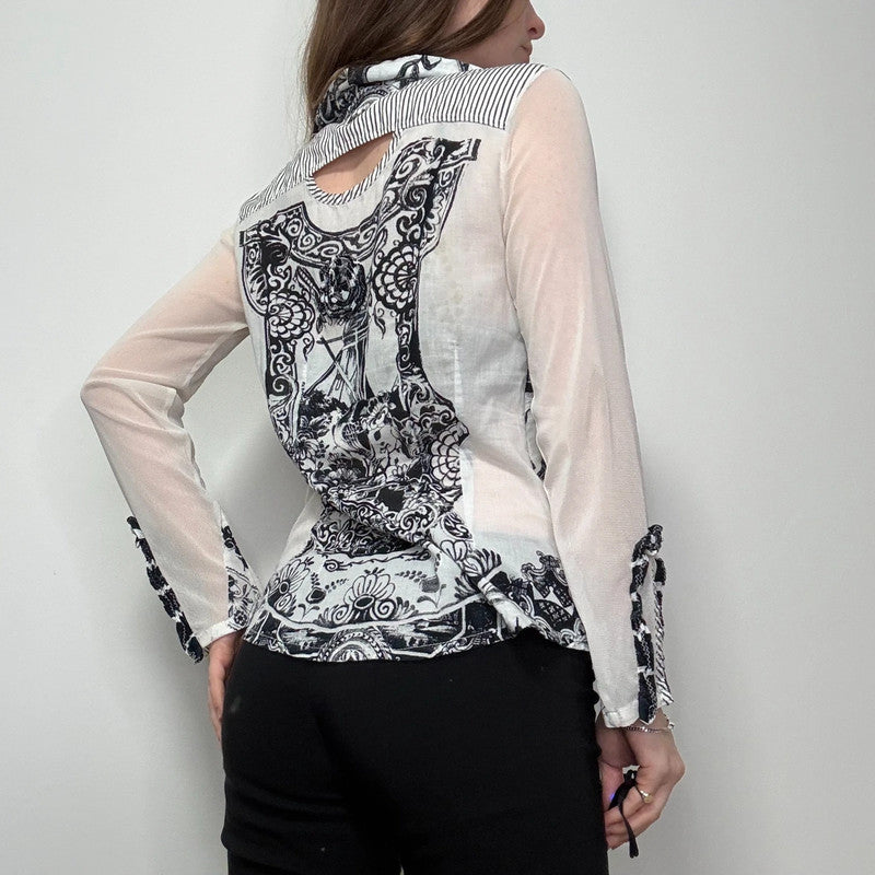 Save the Queen black and white graphic shirt