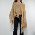 tan sheer knit crochet poncho