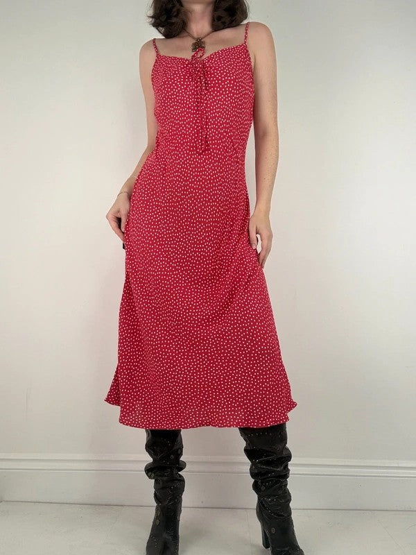 red polkadot cami slip maxi summer dress