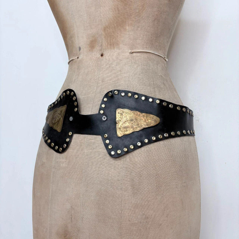 black leather studded western belt