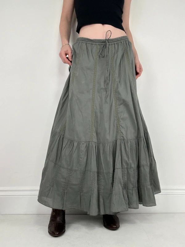 Monsoon khaki cotton flared maxi skirt