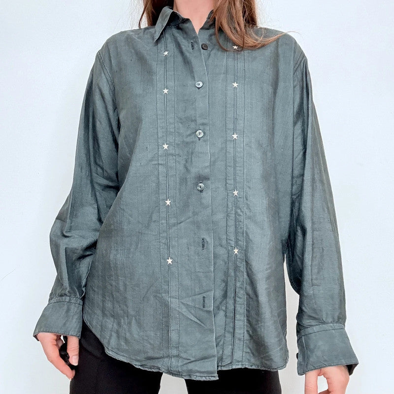raw silk pleated front oversized shirt