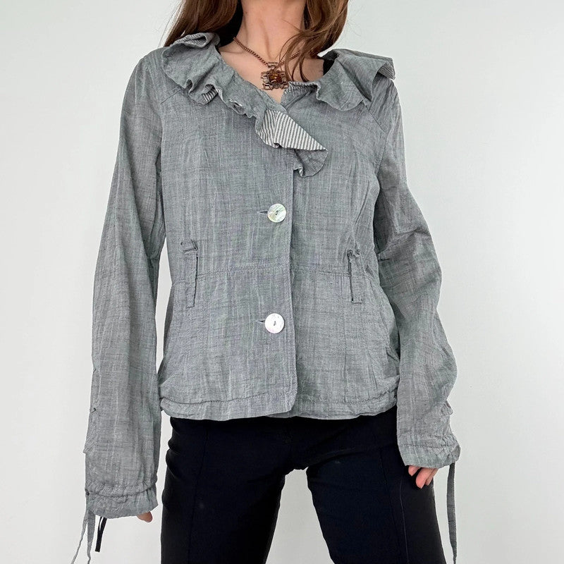 grey crinkle flared ruffle jacket