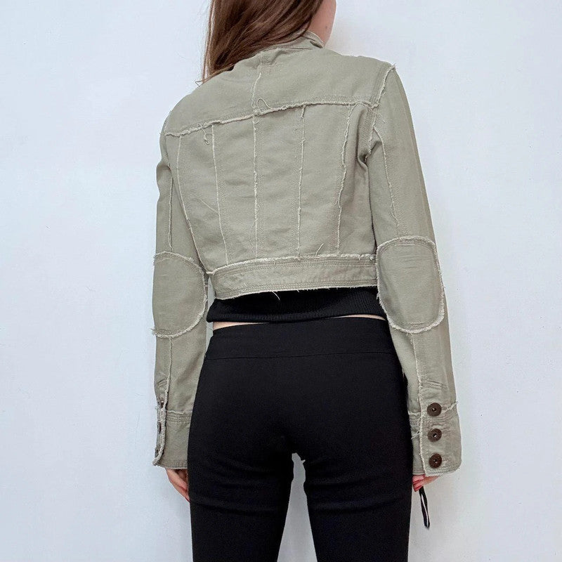 khaki cropped button-up utility jacket