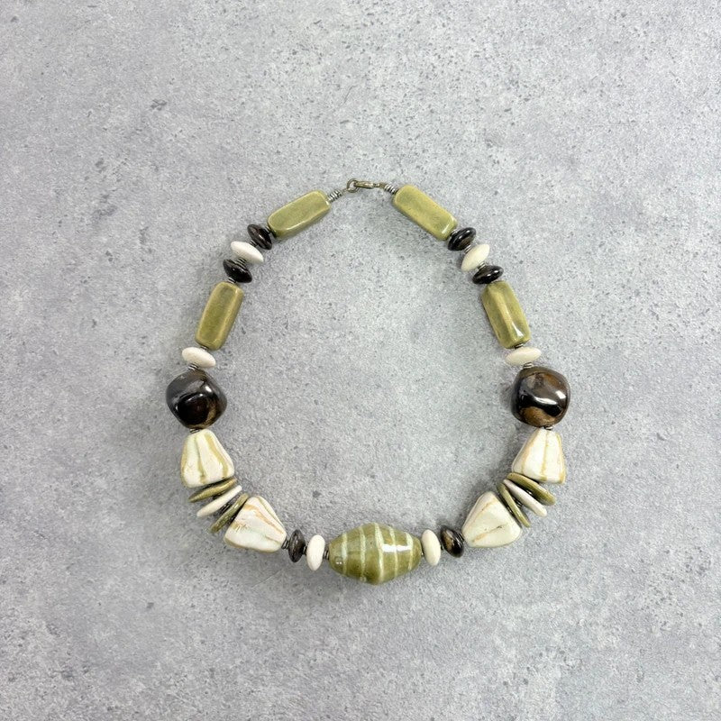 Chunky green brown bead necklace
