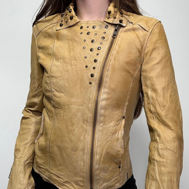studded cropped leather asymmetric jacket