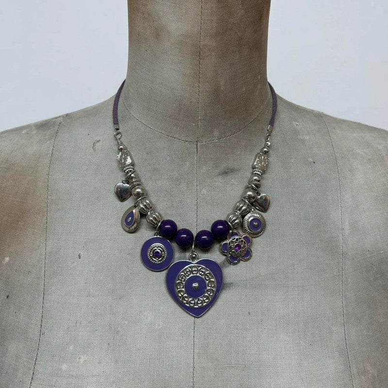 chunky boho beaded charm necklace