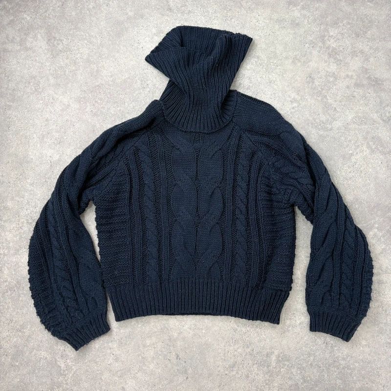 navy chunky cable knit turtle neck jumper