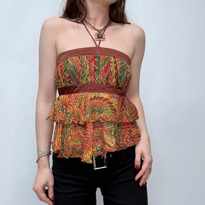 flutter silk halter printed cami