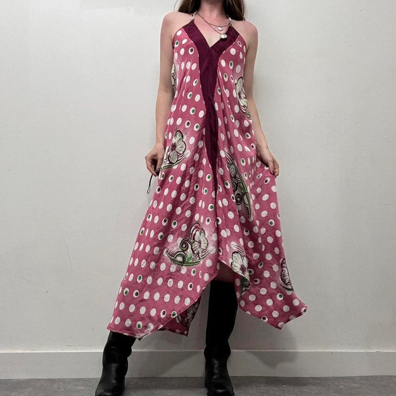 patterned flare silk handkerchief dress