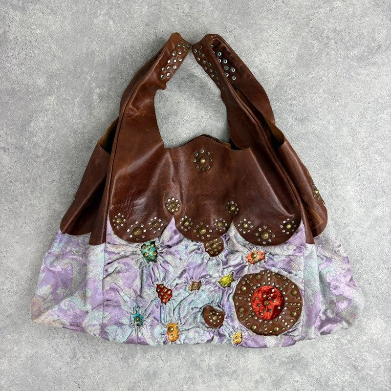 Boho patchwork studded hippy slouchy oversized bag
