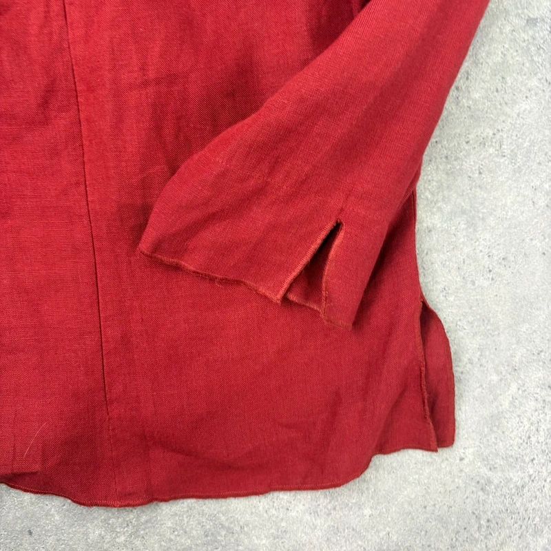 red linen flared fitted slit blouse top