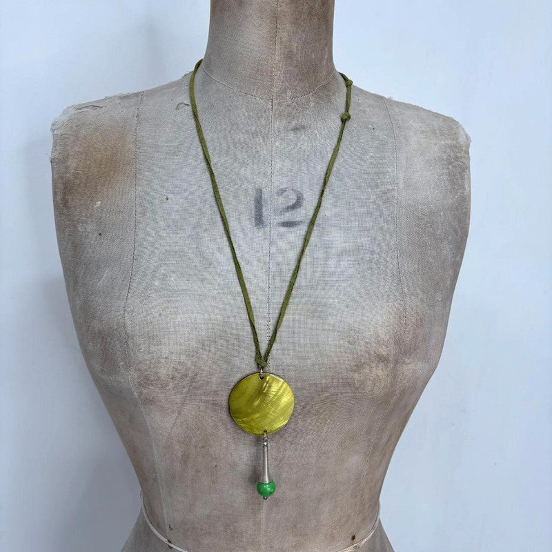 green boho long shell necklace