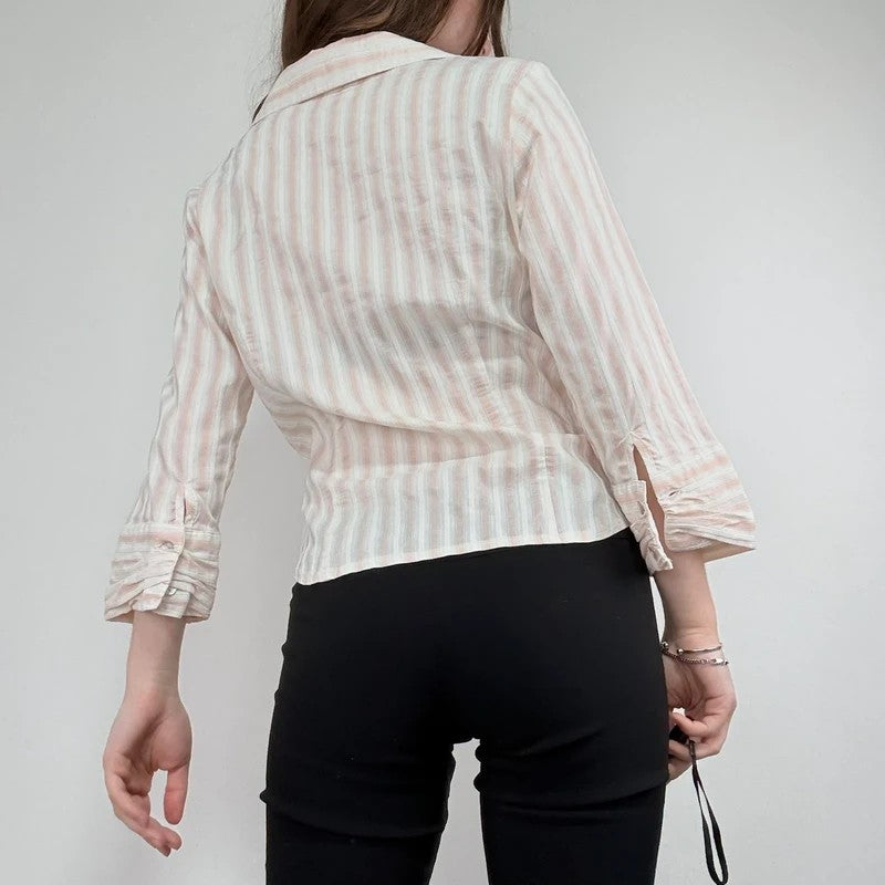 Pink and cream preppy cropped shirt
