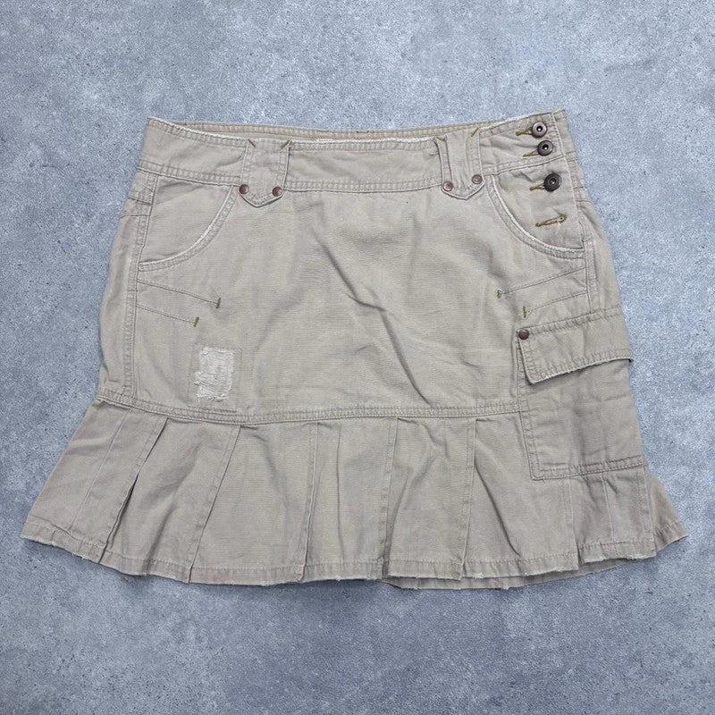 tan pleated utility mini skirt