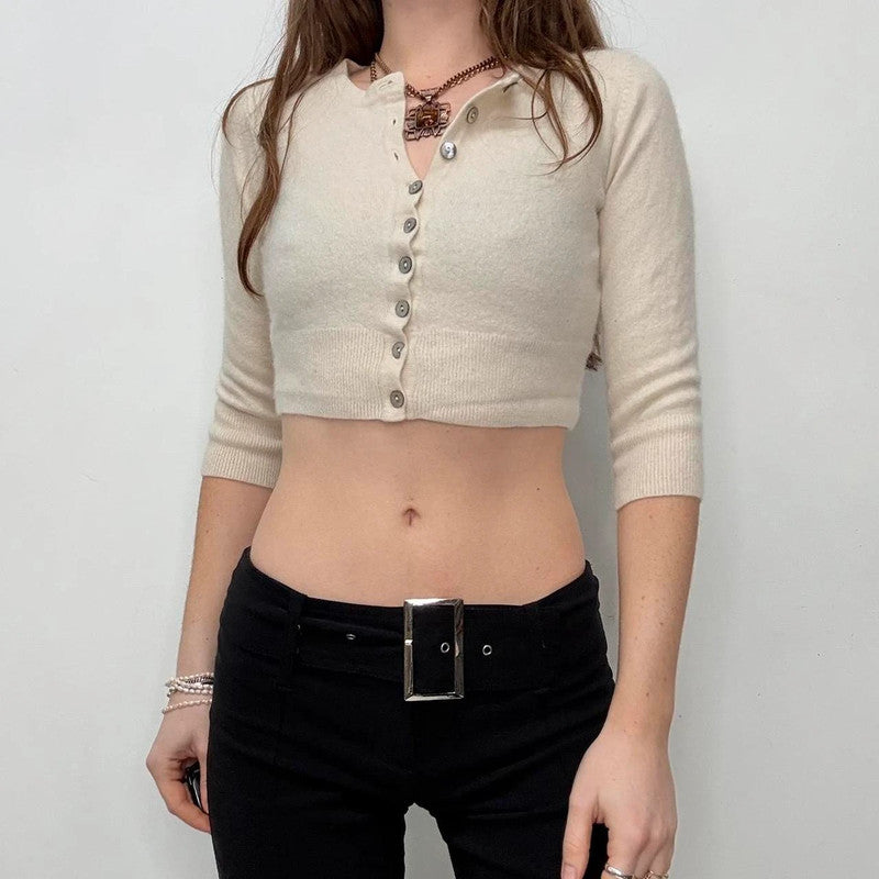 cream cropped cashmere cardigan