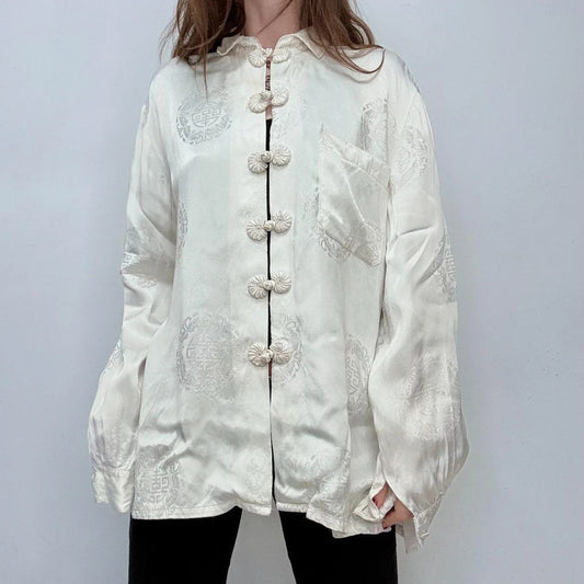 cream silk flared oversized floaty shirt
