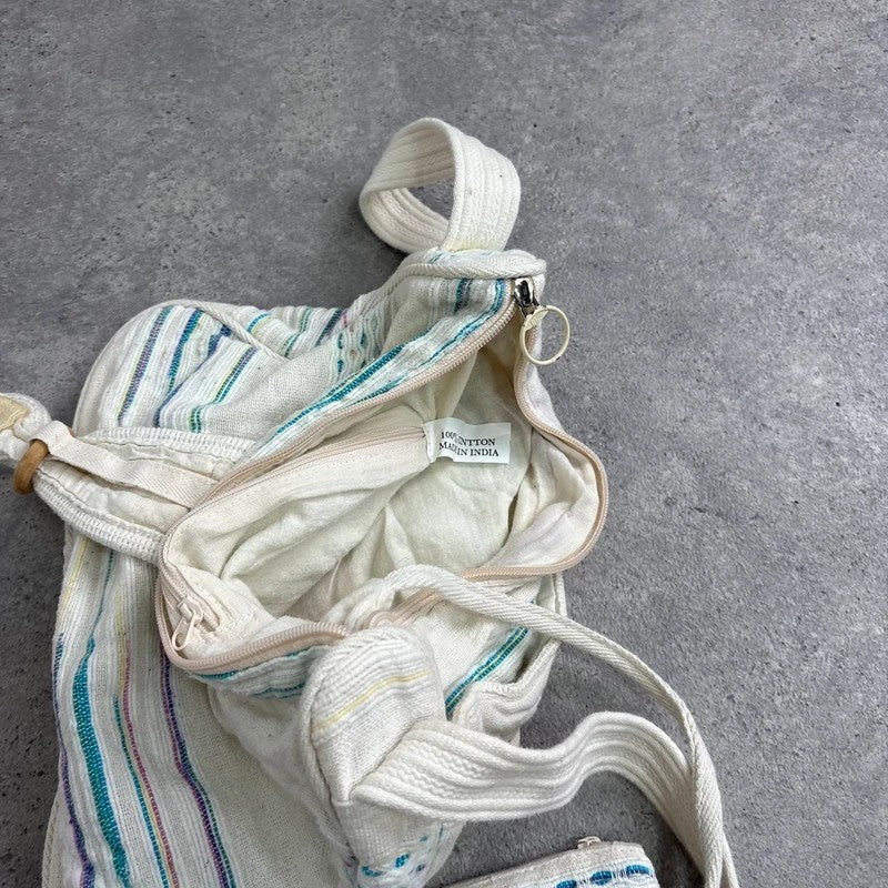 Woven cotton kantha cream crossbody bag