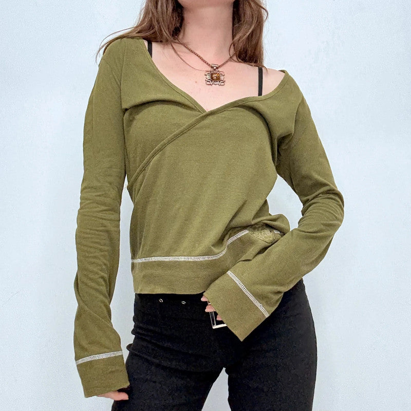 green slouchy off the shoulder t-shirt