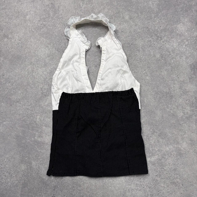 ruffle pinstripe halter office vest