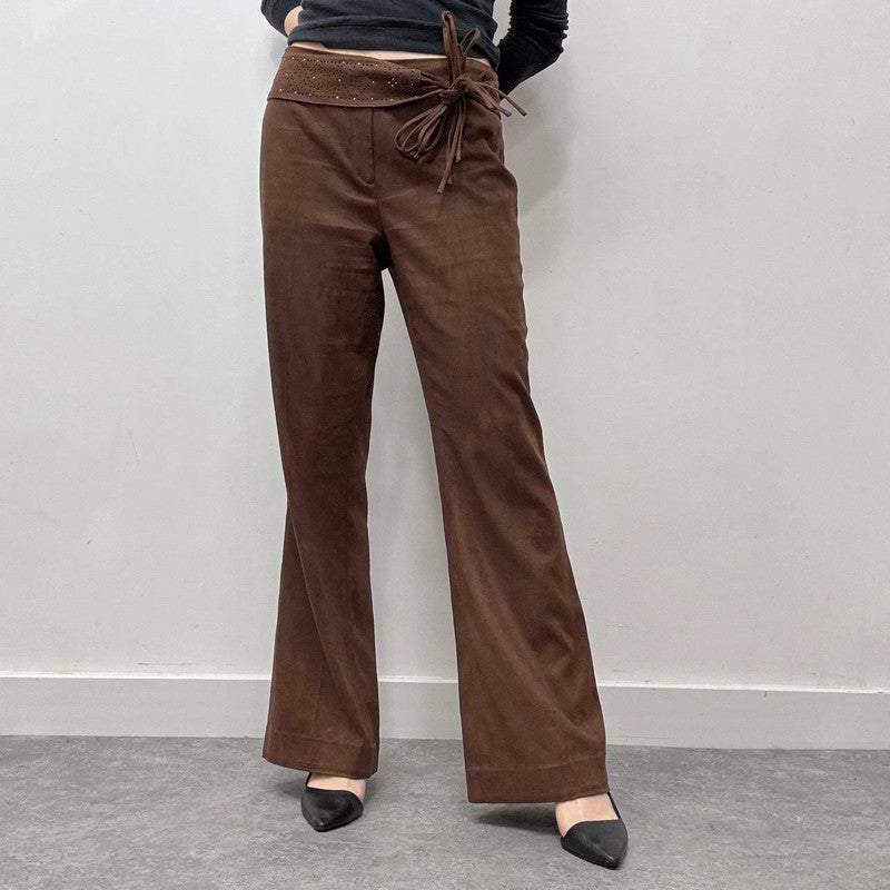 western faux suede flared trousers