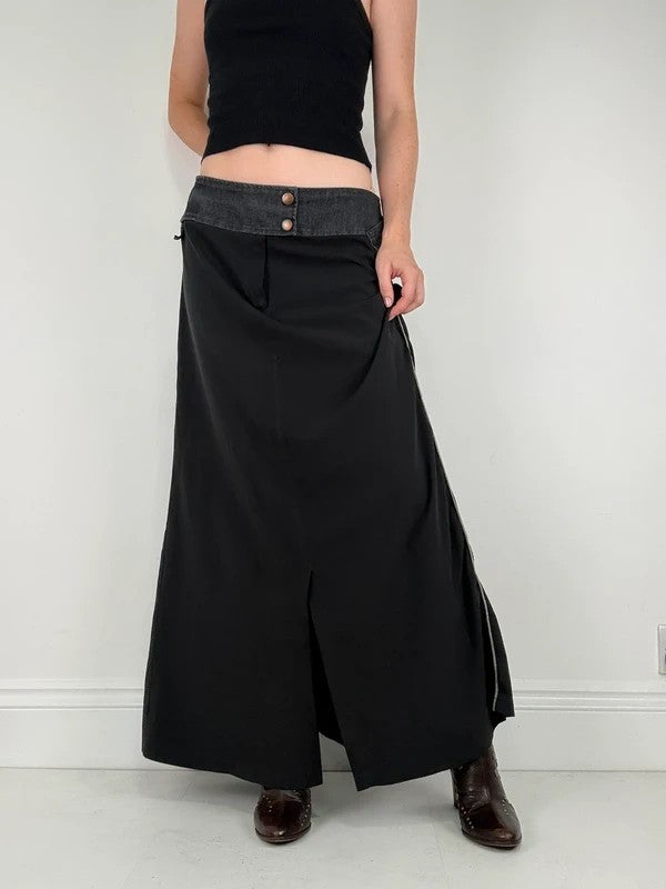 Black Cop Copine Paris maxi skirt with denim waistband