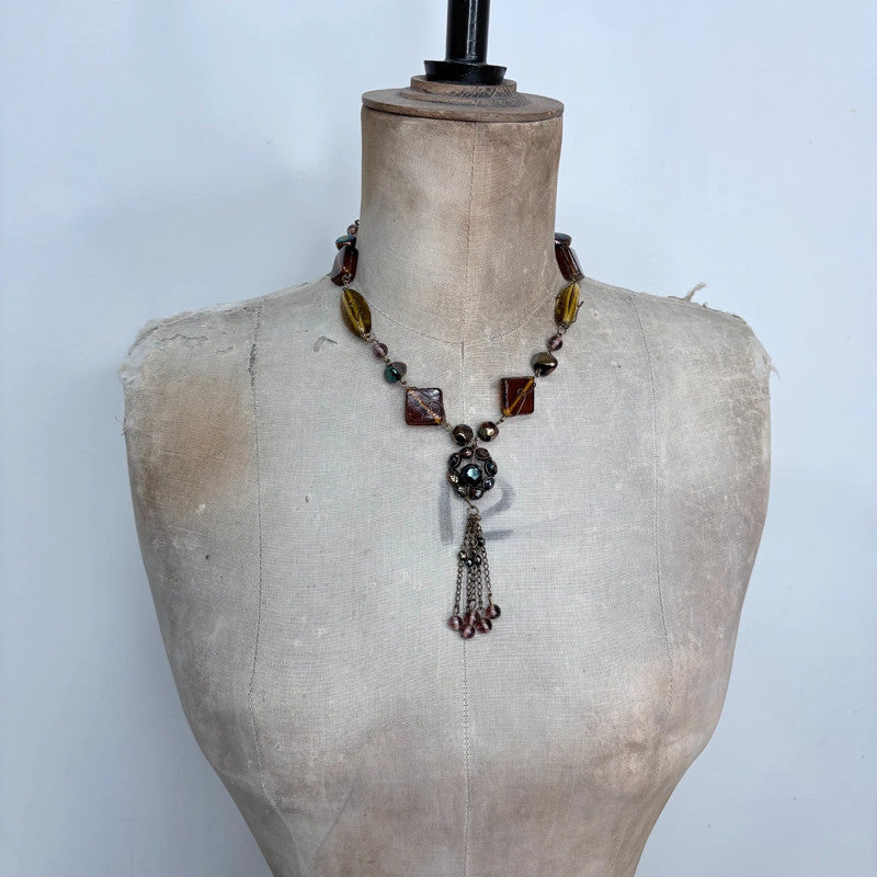 earthy tone beaded chain flower fairy necklace