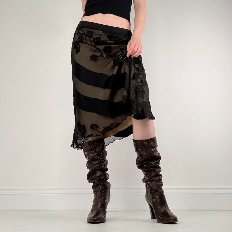 black silk floral flutter skirt
