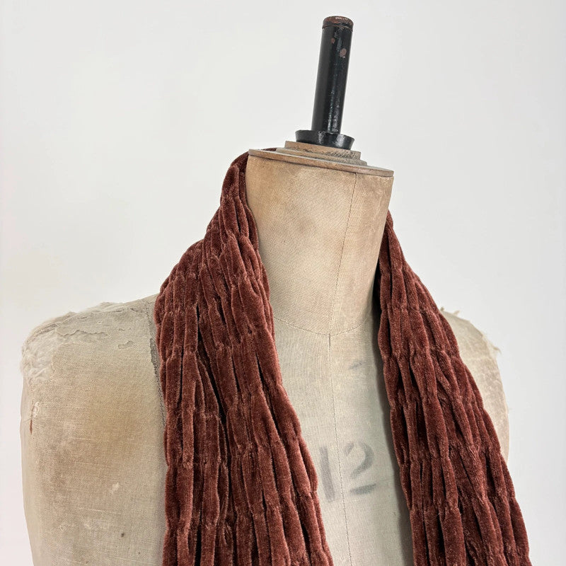 brown velvet gathered pleated scarf
