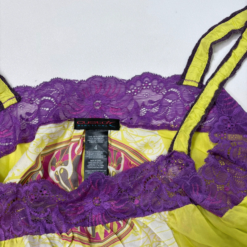 silk printed lace slip dress