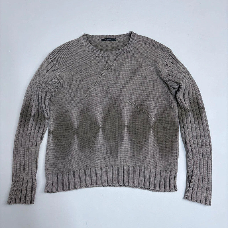 distressed chunky knit khaki rib jumper